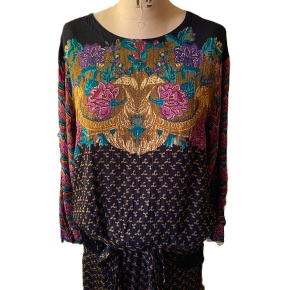 Vintage Carole Little boho granny romantic bold colors belted 90s dress